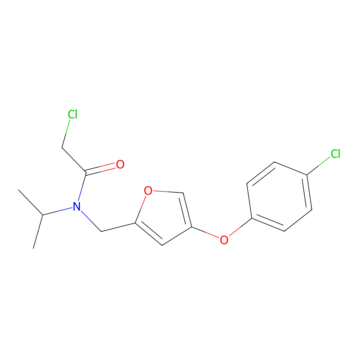 Acetamide, 2-chloro-N-((5-(4-chlorophenoxy)-2-furanyl)methyl)-N-(1-methylethyl)- molecular structure, CAS 75229-12-8