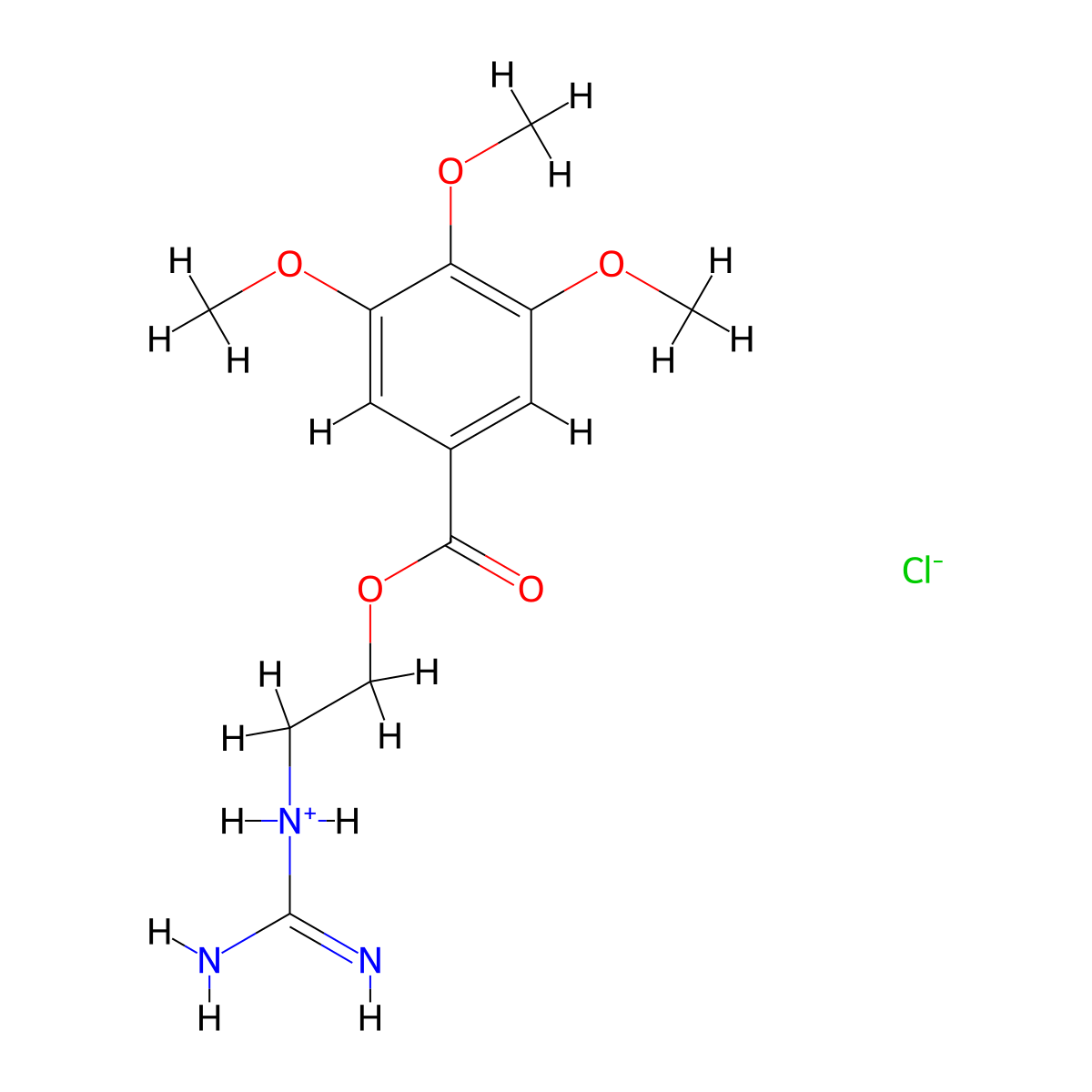 Benzoic acid, 3,4,5-trimethoxy-, 2-guanidinoethyl ester, monohydrochloride molecular structure, CAS 75231-20-8