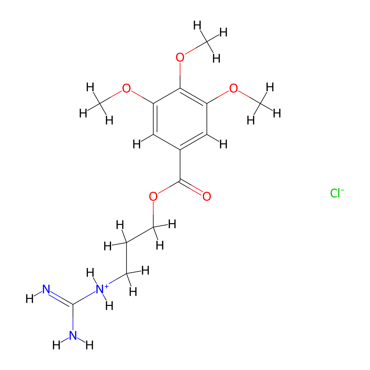 3-Carbamimidamidopropyl 3,4,5-trimethoxybenzoate--hydrogen chloride (1/1) molecular structure, CAS 75231-21-9