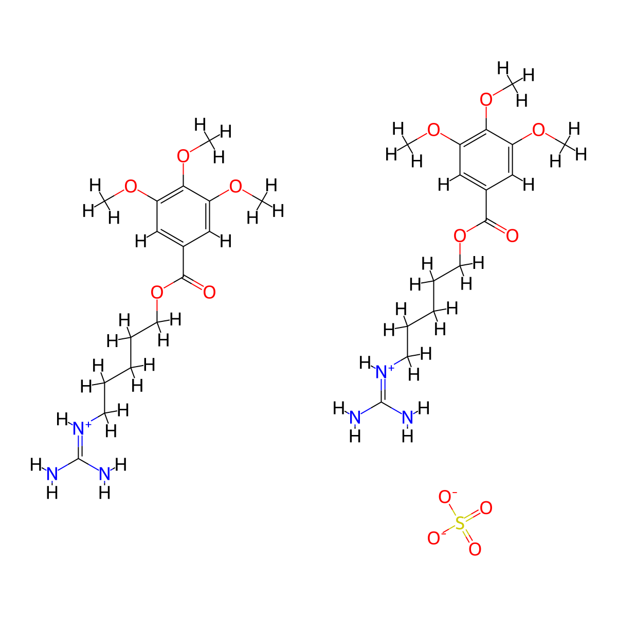Benzoic acid, 3,4,5-trimethoxy-, 5-guanidinopentyl ester, sulfate (2:1) molecular structure, CAS 75231-25-3