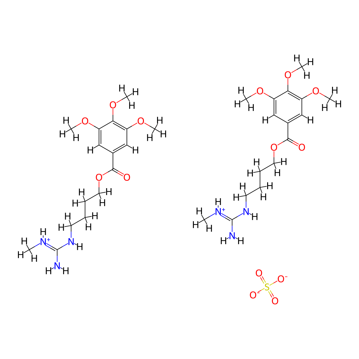 Sulfuric acid--4-(N'-methylcarbamimidamido)butyl 3,4,5-trimethoxybenzoate (1/2) molecular structure, CAS 75231-28-6