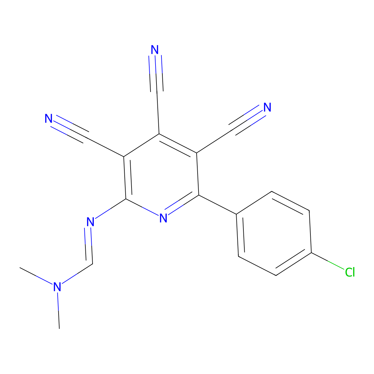 N'-[6-(4-chlorophenyl)-3,4,5-tricyano-2-pyridinyl]-N,N-dimethyliminoformamide molecular structure, CAS 75232-10-9