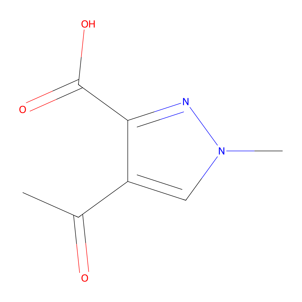 4-acetyl-1-methyl-1H-pyrazole-3-carboxylic acid molecular structure, CAS 75239-15-5