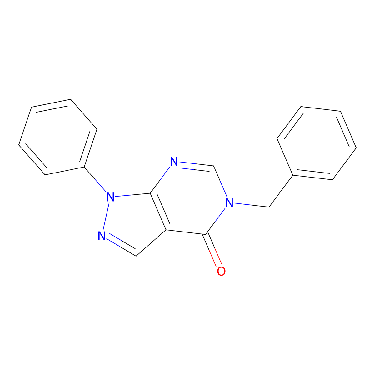 1H-Pyrazolo(3,4-d)pyrimidin-4-one, 4,5-dihydro-5-benzyl-1-phenyl- molecular structure, CAS 75263-95-5