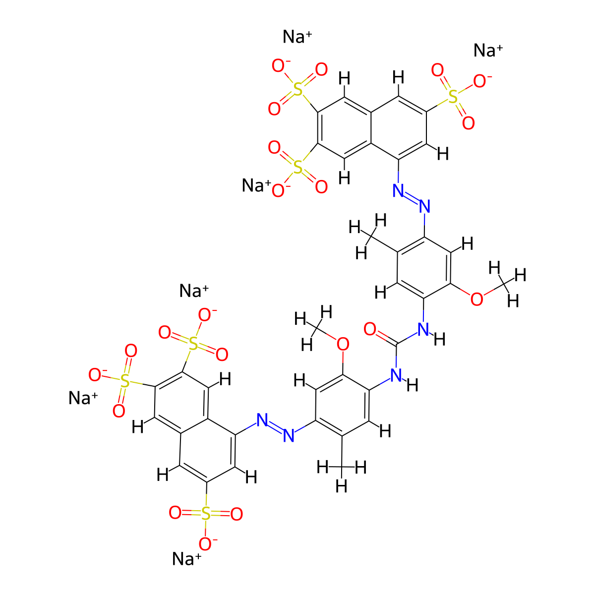 2,3,6-Naphthalenetrisulfonic acid, 8,8'-[carbonylbis[imino(5-methoxy-2-methyl-4,1-phenylene)-2,1-diazenediyl]]bis-, sodium salt (1:6) molecular structure, CAS 75268-69-8