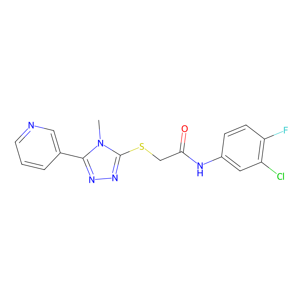 N-(3-chloro-4-fluorophenyl)-2-{[4-methyl-5-(pyridin-3-yl)-4H-1,2,4-triazol-3-yl]sulfanyl}acetamide molecular structure, CAS 752985-86-7