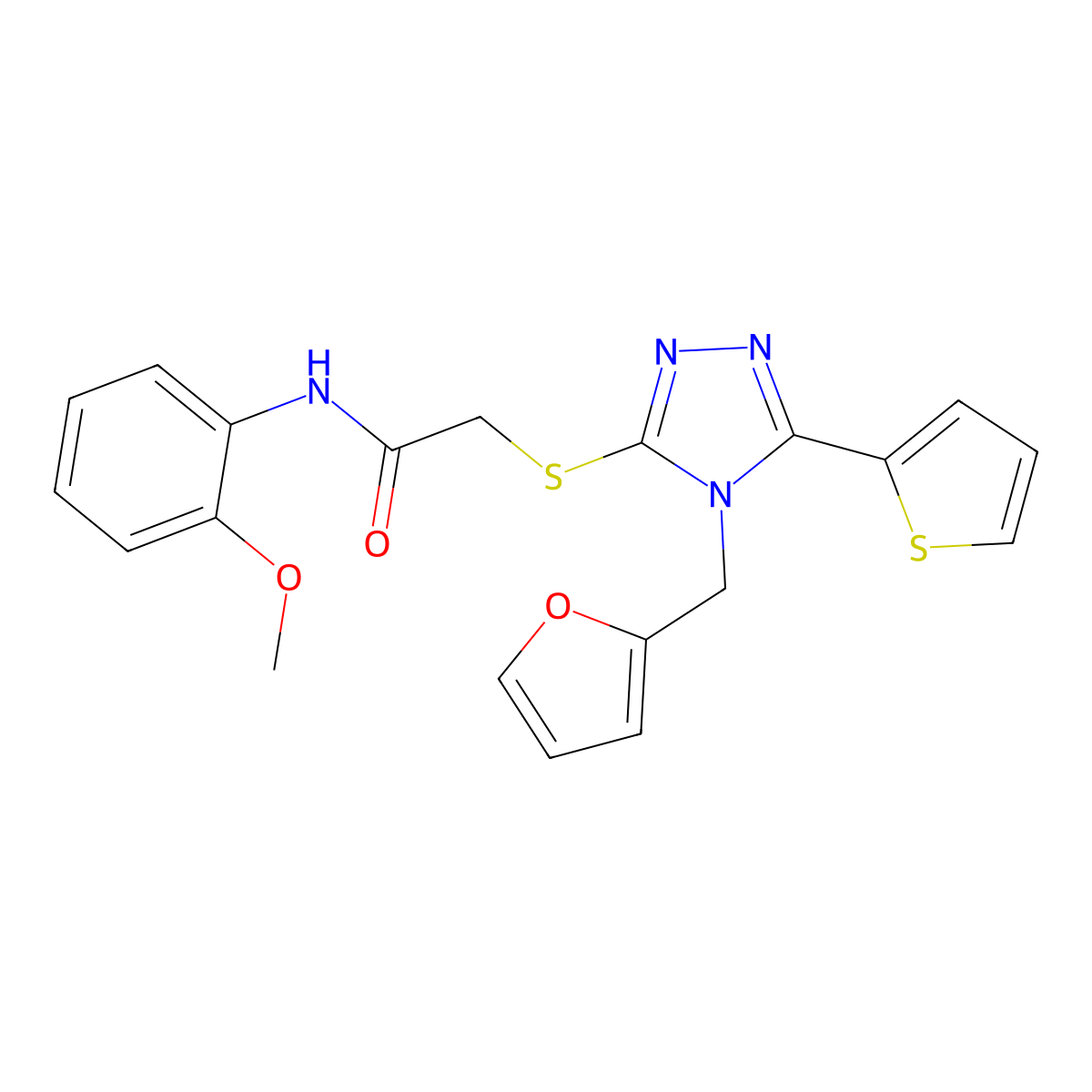 2-{[4-(furan-2-ylmethyl)-5-(thiophen-2-yl)-4H-1,2,4-triazol-3-yl]sulfanyl}-N-(2-methoxyphenyl)acetamide molecular structure, CAS 752986-09-7