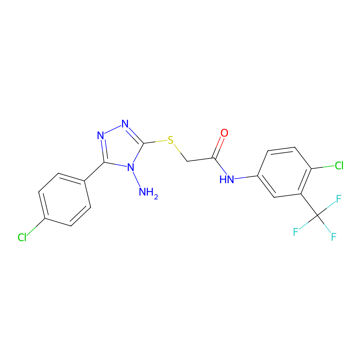 2-[4-amino-5-(4-chlorophenyl)(1,2,4-triazol-3-ylthio)]-N-[4-chloro-3-(trifluor omethyl)phenyl]acetamide molecular structure, CAS 752988-37-7