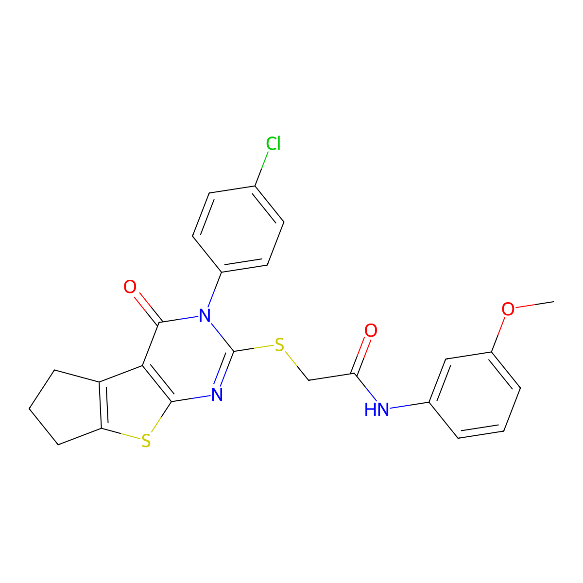 2-{[3-(4-chlorophenyl)-4-oxo-3,5,6,7-tetrahydro-4H-cyclopenta[4,5]thieno[2,3-d]pyrimidin-2-yl]sulfanyl}-N-(3-methoxyphenyl)acetamide molecular structure, CAS 752990-07-1