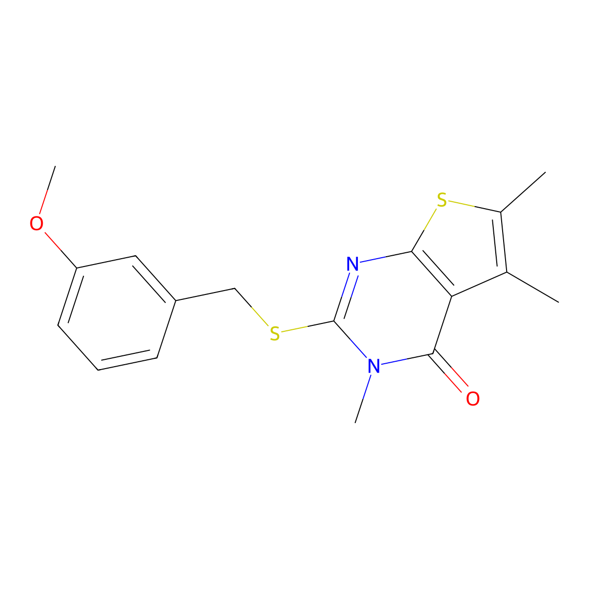 2-[(3-methoxybenzyl)sulfanyl]-3,5,6-trimethylthieno[2,3-d]pyrimidin-4(3H)-one molecular structure, CAS 752990-18-4