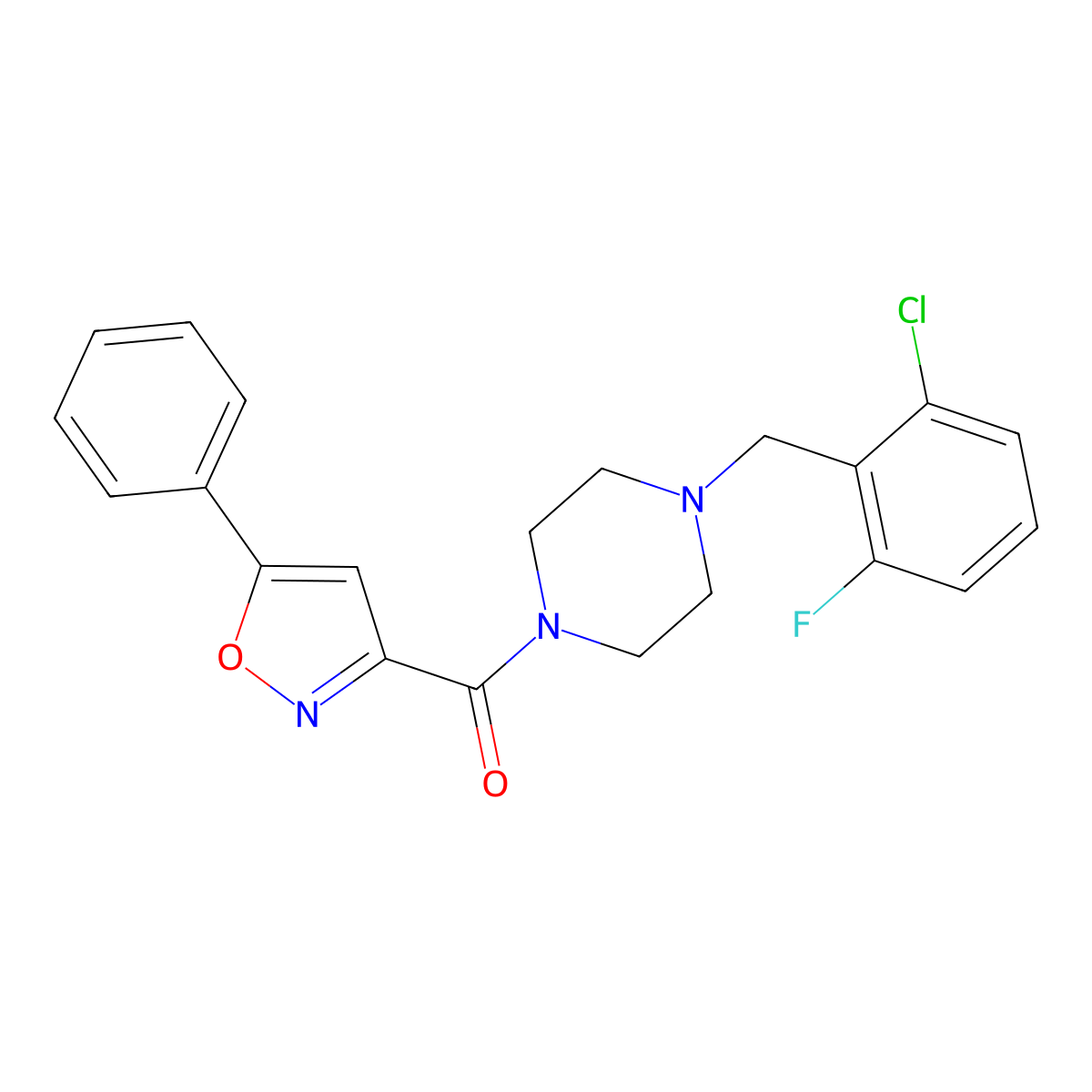 [4-[(2-Chloro-6-fluorophenyl)methyl]piperazin-1-yl]-(5-phenyl-1,2-oxazol-3-yl)methanone molecular structure, CAS 752990-28-6