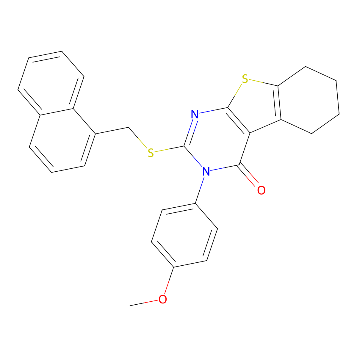 3-(4-Methoxyphenyl)-2-[(1-naphthylmethyl)sulfanyl]-5,6,7,8-tetrahydro[1]benzothieno[2,3-D]pyrimidin-4(3H)-one molecular structure, CAS 752990-92-4