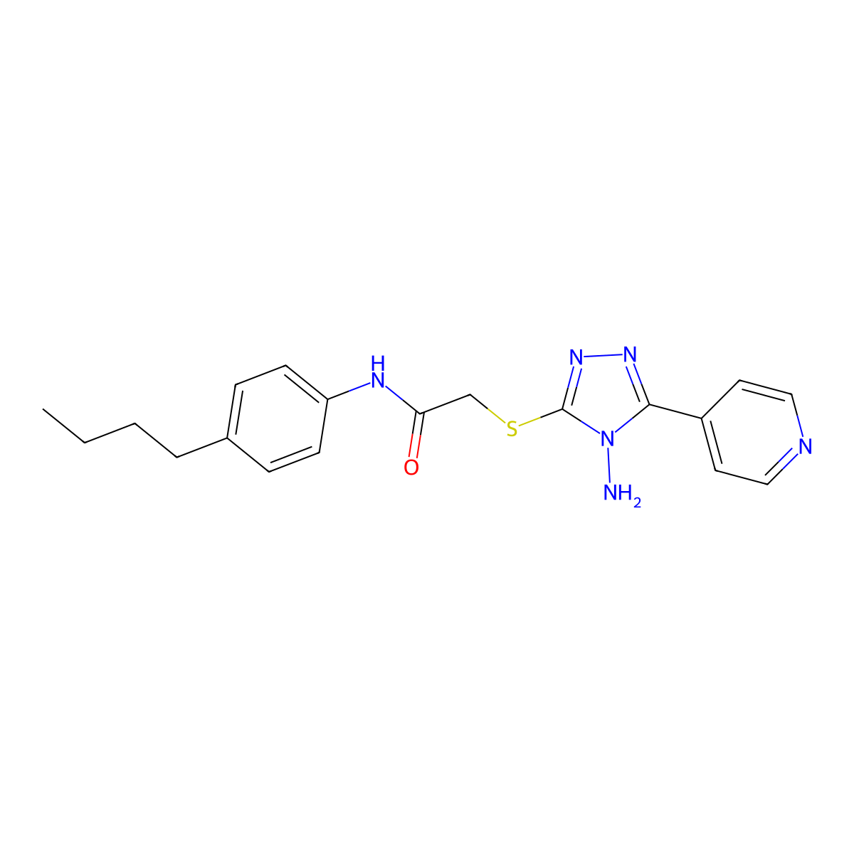 2-((4-amino-5-(pyridin-4-yl)-4H-1,2,4-triazol-3-yl)thio)-N-(4-butylphenyl)acetamide molecular structure, CAS 752999-20-5