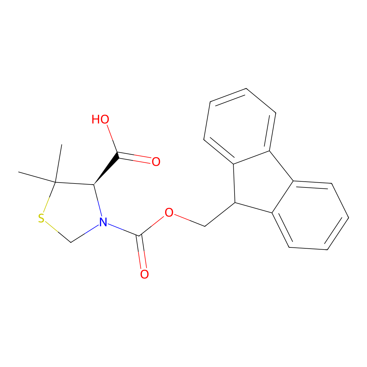 (R)-3-(((9H-Fluoren-9-yl)methoxy)carbonyl)-5,5-dimethylthiazolidine-4-carboxylic acid molecular structure, CAS 753030-79-4