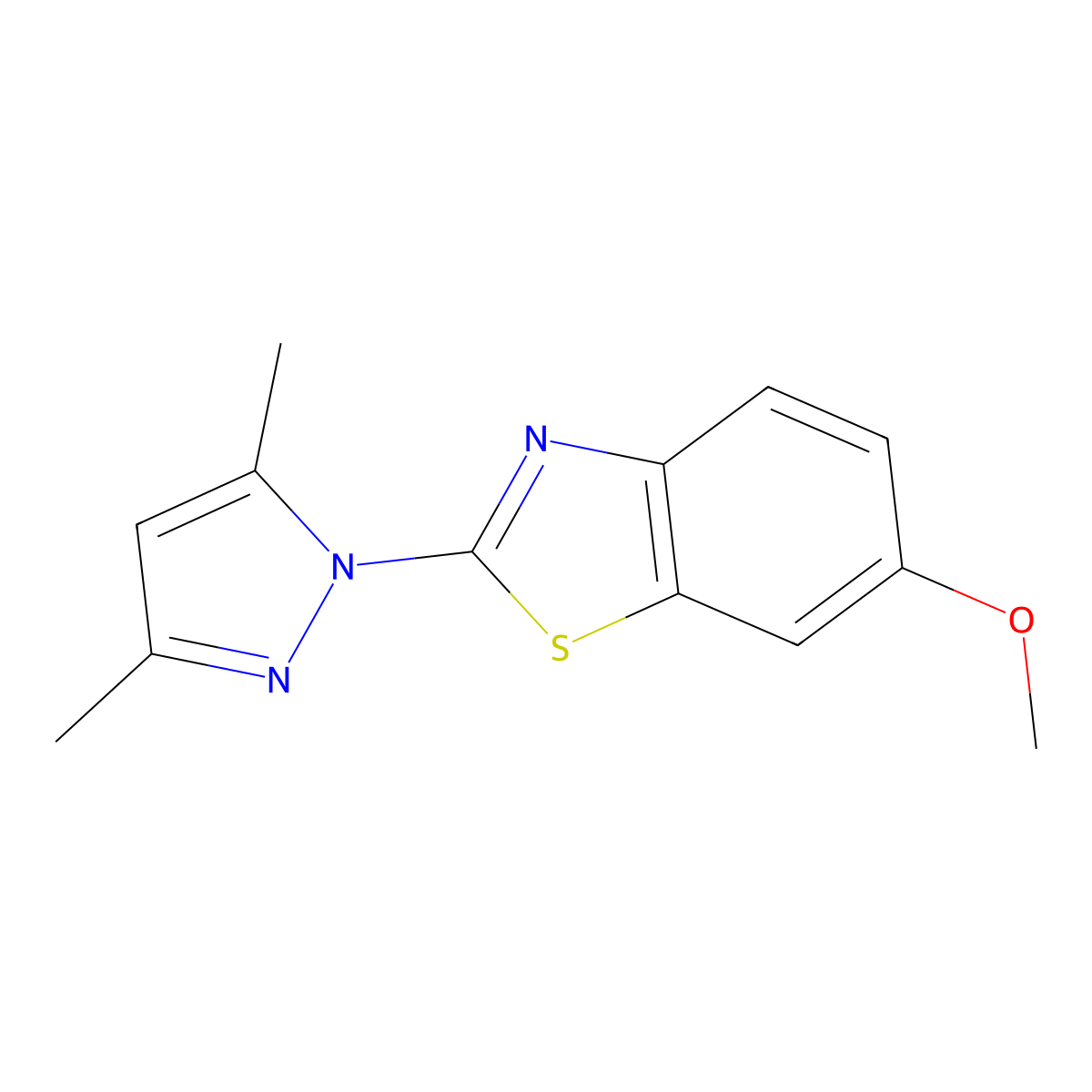 Benzothiazole, 2-(3,5-dimethyl-1H-pyrazol-1-yl)-6-methoxy- molecular structure, CAS 75307-13-0