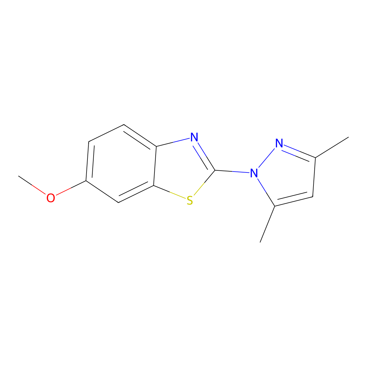 Benzothiazole, 2-(3,5-dimethyl-1H-pyrazol-1-yl)-6-methoxy- molecular structure, CAS 75307-13-0