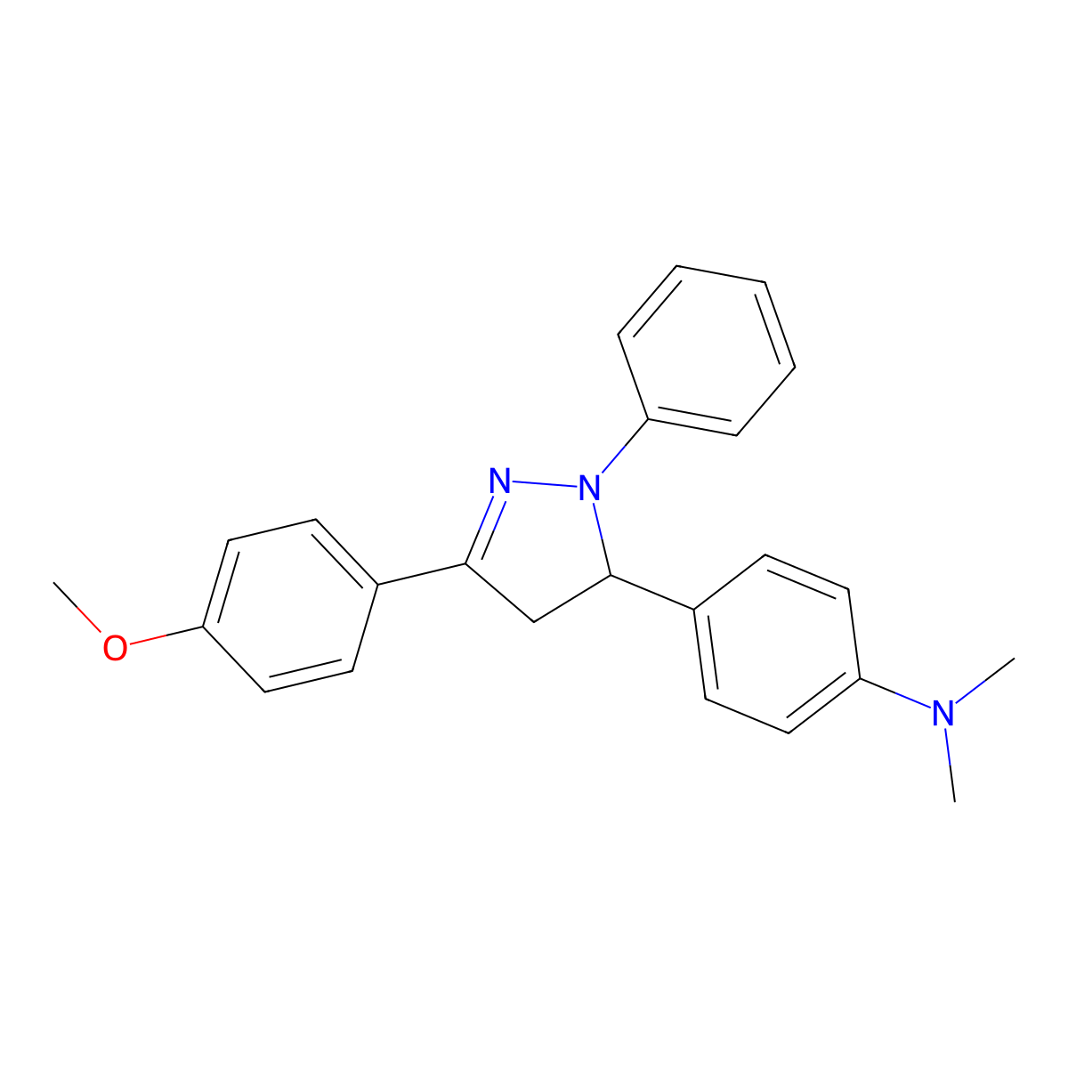 4-[3-(4-methoxyphenyl)-1-phenyl-4,5-dihydro-1H-pyrazol-5-yl]-N,N-dimethylaniline molecular structure, CAS 75317-39-4