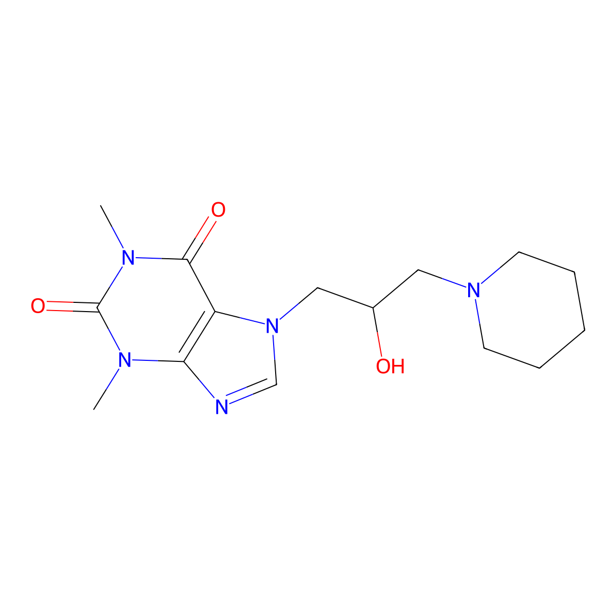 Theophylline, 7-(2-hydroxy-3-piperidinopropyl)- molecular structure, CAS 7532-45-8