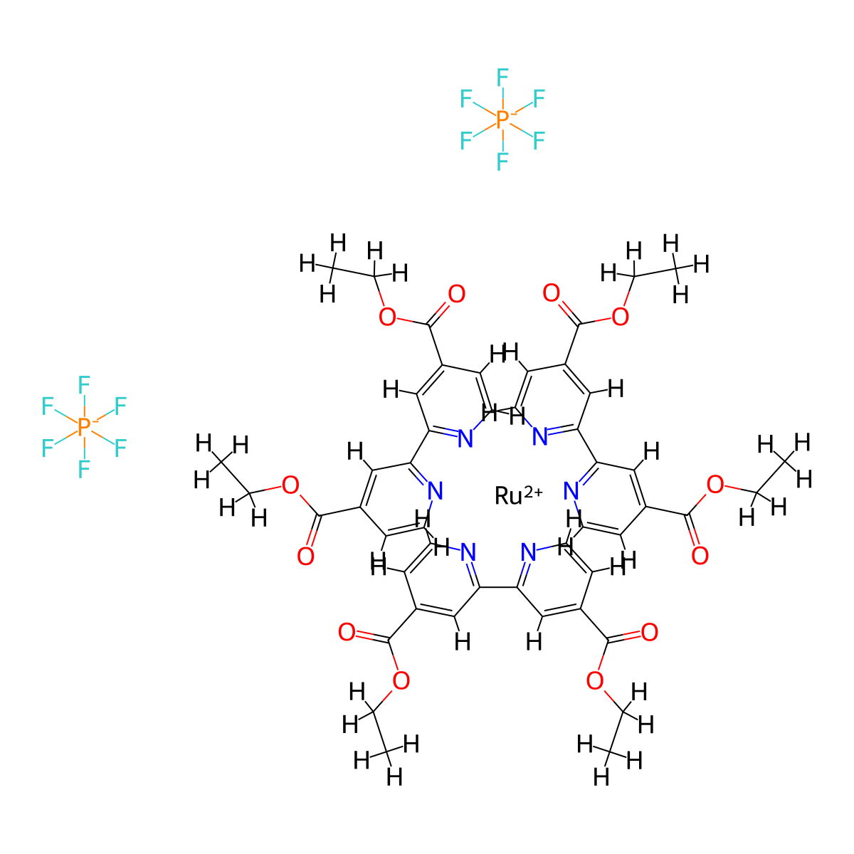 [Ru(diethyl [2,2'-bipyridine]-4,4'-dicarboxylate)3][PF6]2 molecular structure, CAS 75324-94-6