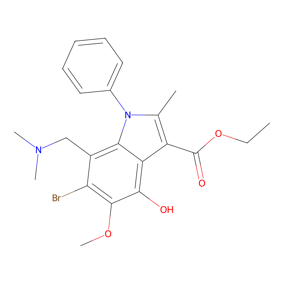 ethyl 6-bromo-7-((dimethylamino)methyl)-4-hydroxy-5-methoxy-2-methyl-1-phenyl-1H-indole-3-carboxylate molecular structure, CAS 753407-08-8