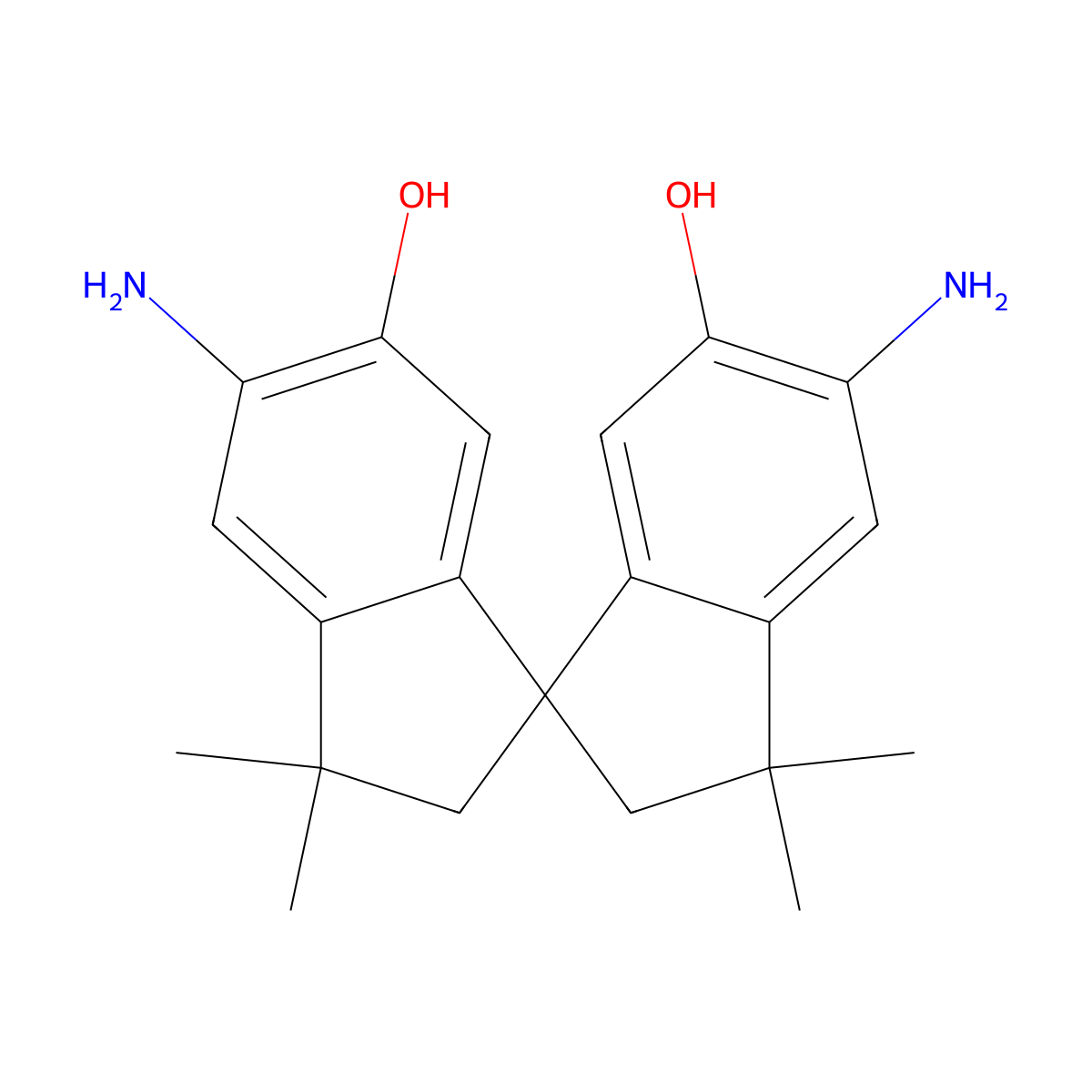 5,5'-Diamino-3,3,3',3'-tetramethyl-2,2',3,3'-tetrahydro-1,1'-spirobi[indene]-6,6'-diol molecular structure, CAS 753437-92-2