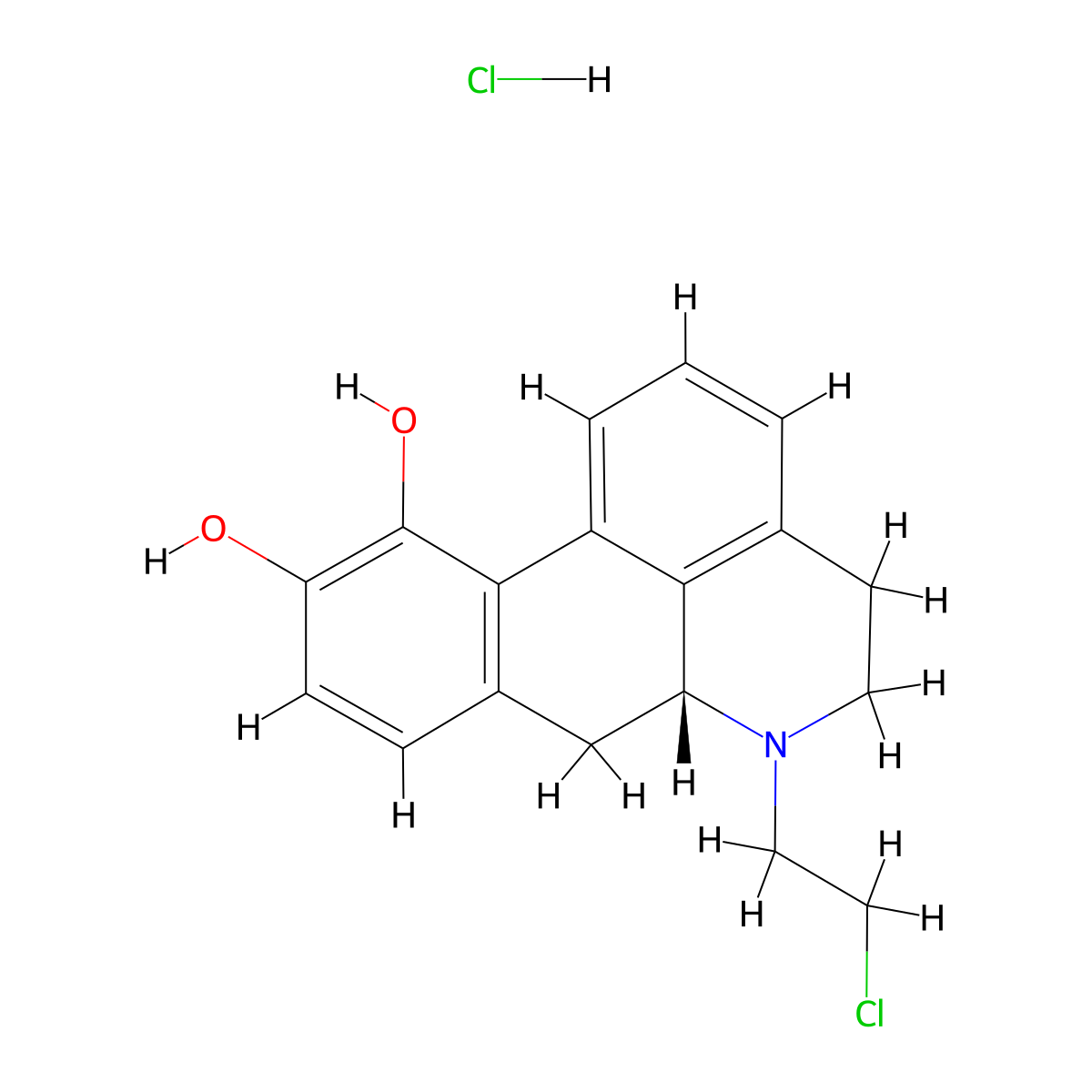 (6aR)-6-(2-chloroethyl)-5,6,6a,7-tetrahydro-4H-dibenzo[de,g]quinoline-10,11-diol;hydrochloride molecular structure, CAS 75344-87-5