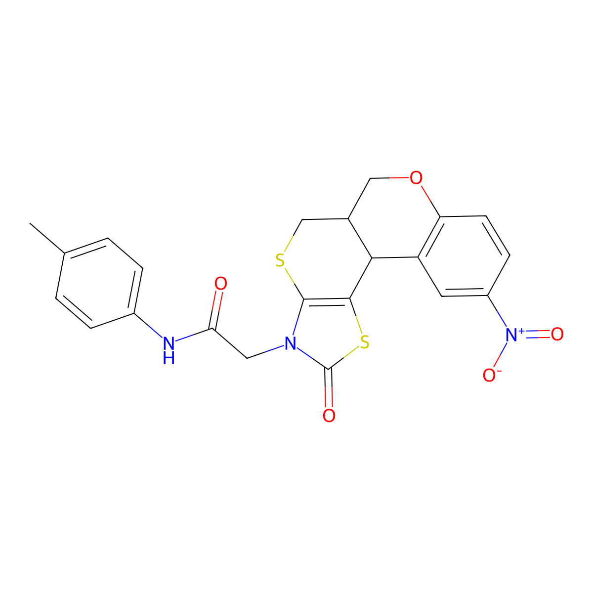 N-(4-methylphenyl)-2-{4-nitro-15-oxo-8-oxa-12,16-dithia-14-azatetracyclo[8.7.0.0^{2,7}.0^{13,17}]heptadeca-2(7),3,5,13(17)-tetraen-14-yl}acetamide molecular structure, CAS 753463-58-0