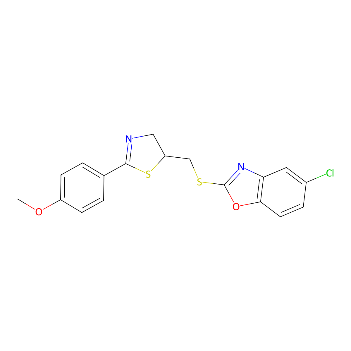 5-Chloro-2-({[2-(4-methoxyphenyl)-4,5-dihydro-1,3-thiazol-5-yl]methyl}sulfanyl)-1,3-benzoxazole molecular structure, CAS 753466-41-0