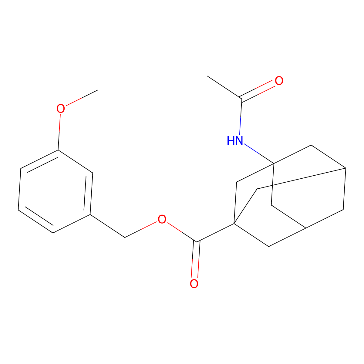 3-Methoxybenzyl 3-acetamidoadamantane-1-carboxylate molecular structure, CAS 753467-39-9