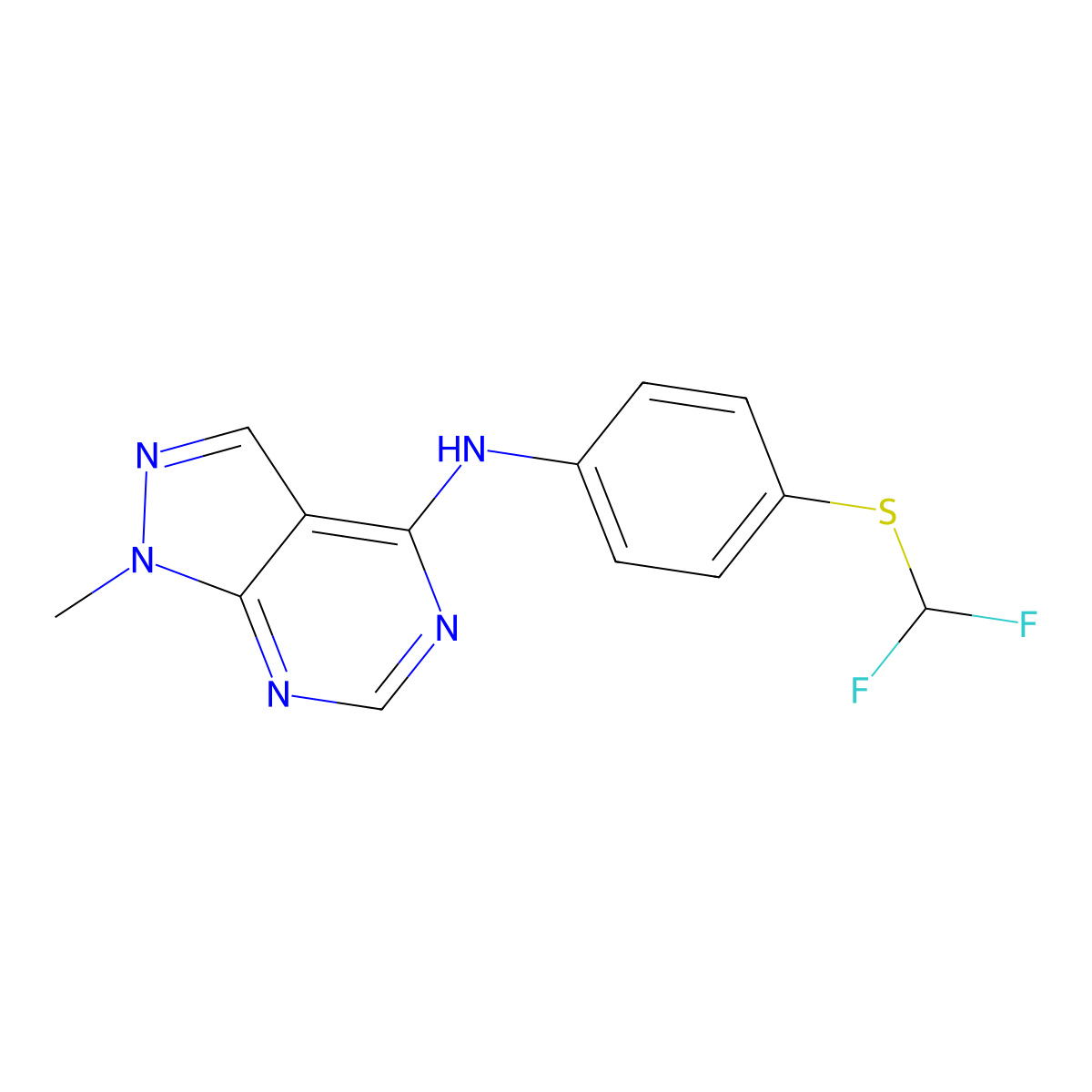 [4-(Difluoromethylthio)phenyl](1-methylpyrazolo[4,5-e]pyrimidin-4-yl)amine molecular structure, CAS 753468-49-4