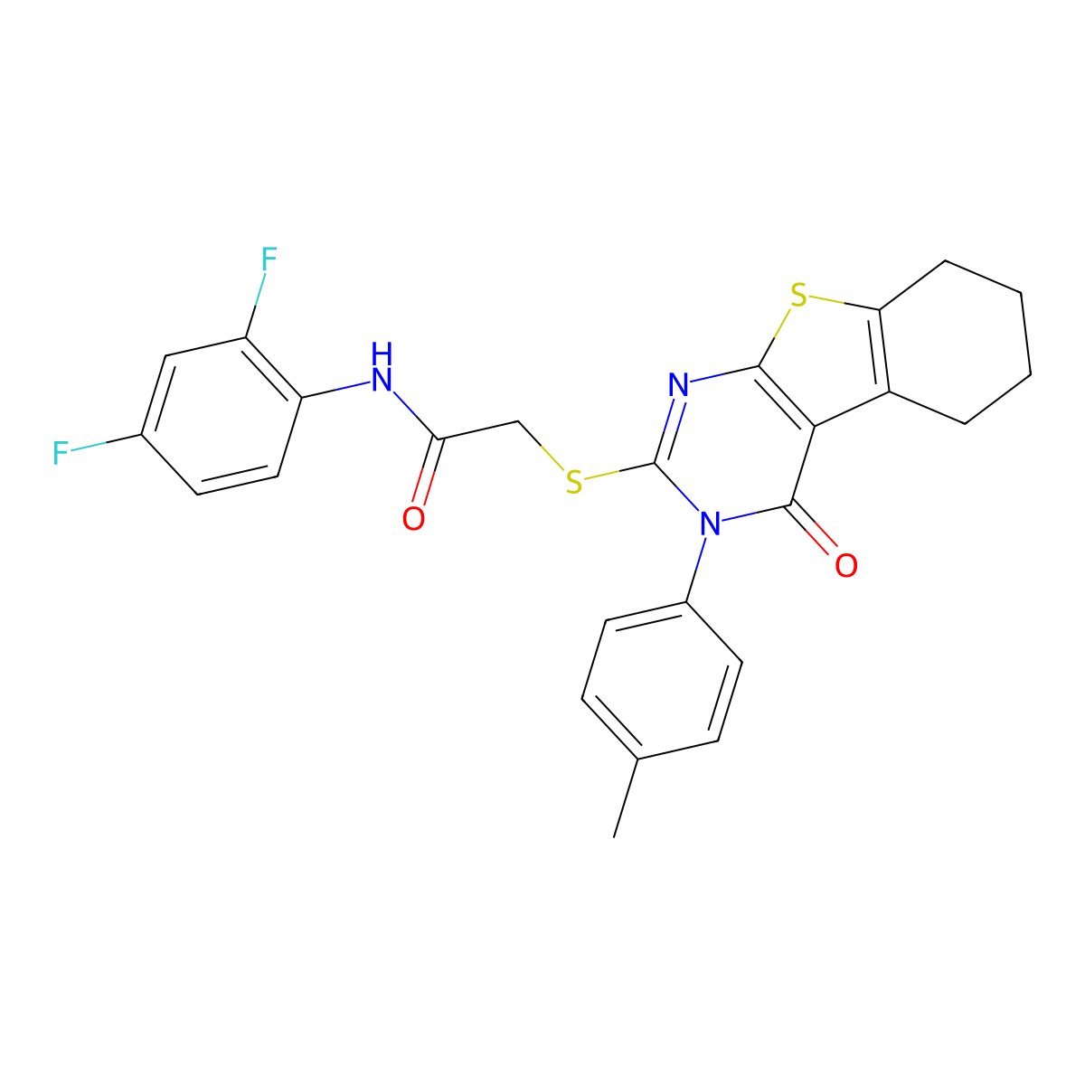 N-(2,4-difluorophenyl)-2-{[3-(4-methylphenyl)-4-oxo-3,4,5,6,7,8-hexahydro[1]benzothieno[2,3-d]pyrimidin-2-yl]sulfanyl}acetamide molecular structure, CAS 753493-26-4