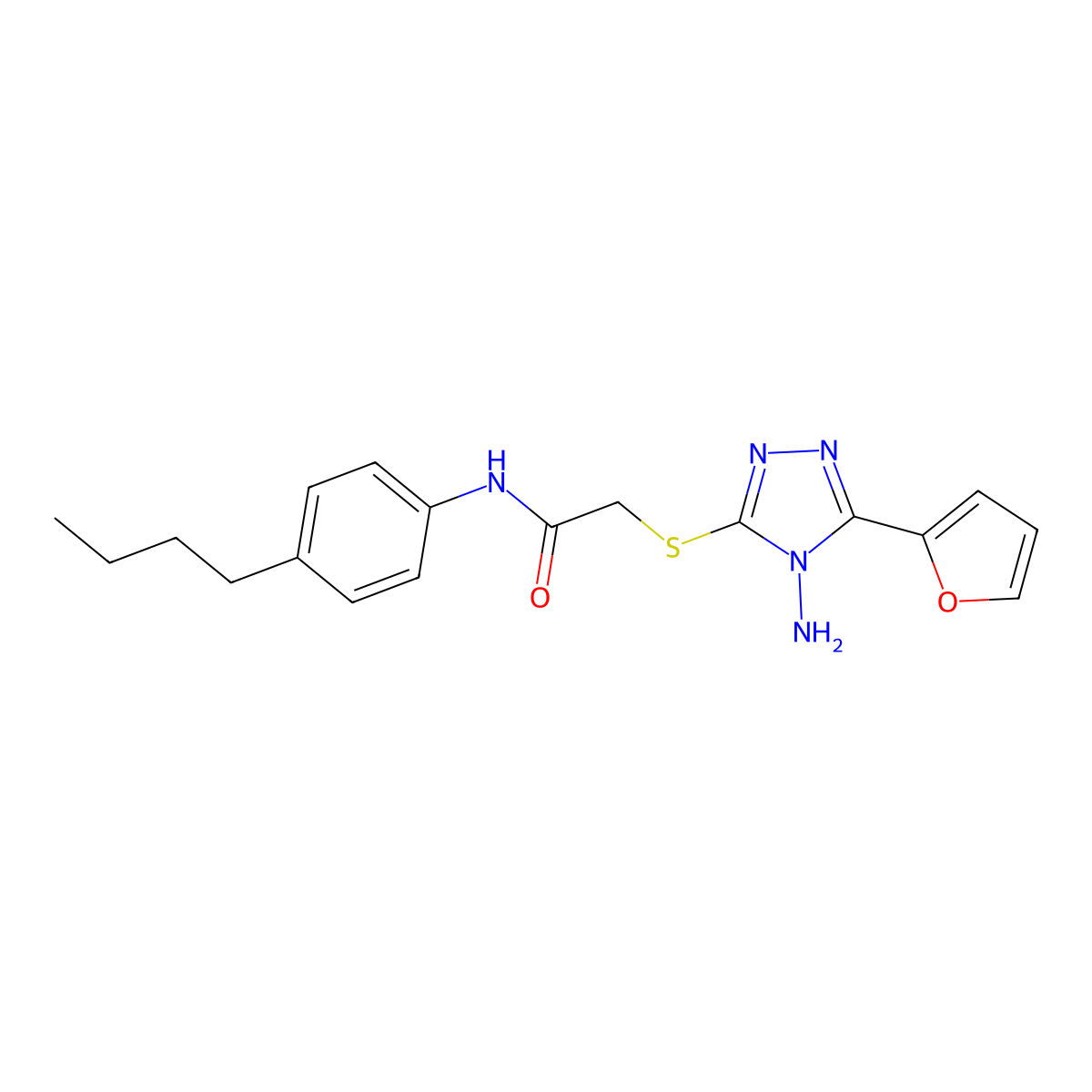 2-((4-amino-5-(furan-2-yl)-4H-1,2,4-triazol-3-yl)thio)-N-(4-butylphenyl)acetamide molecular structure, CAS 753493-72-0