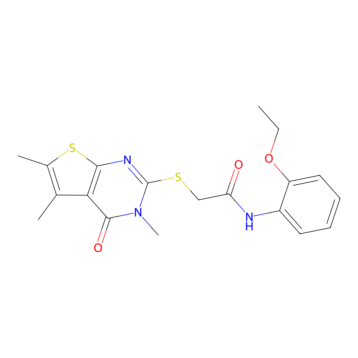 N-(2-ethoxyphenyl)-2-(3,5,6-trimethyl-4-oxo(3-hydrothiopheno[2,3-d]pyrimidin-2-ylthio))acetamide molecular structure, CAS 753494-31-4