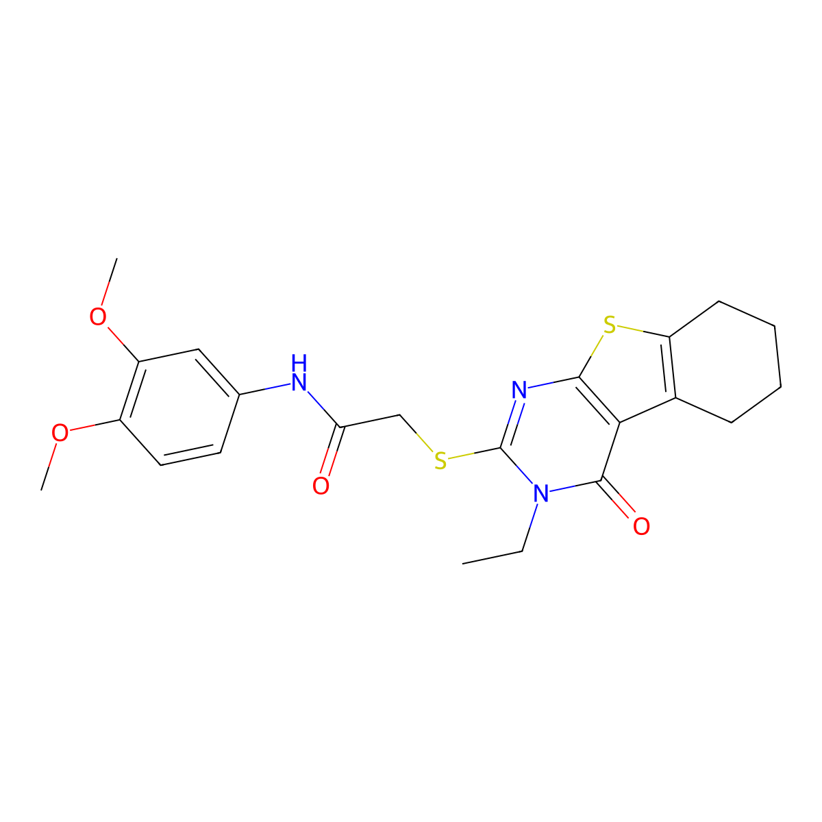N-(3,4-dimethoxyphenyl)-2-(3-ethyl-4-oxo(3,5,6,7,8-pentahydrobenzo[b]thiopheno [2,3-d]pyrimidin-2-ylthio))acetamide molecular structure, CAS 753494-52-9