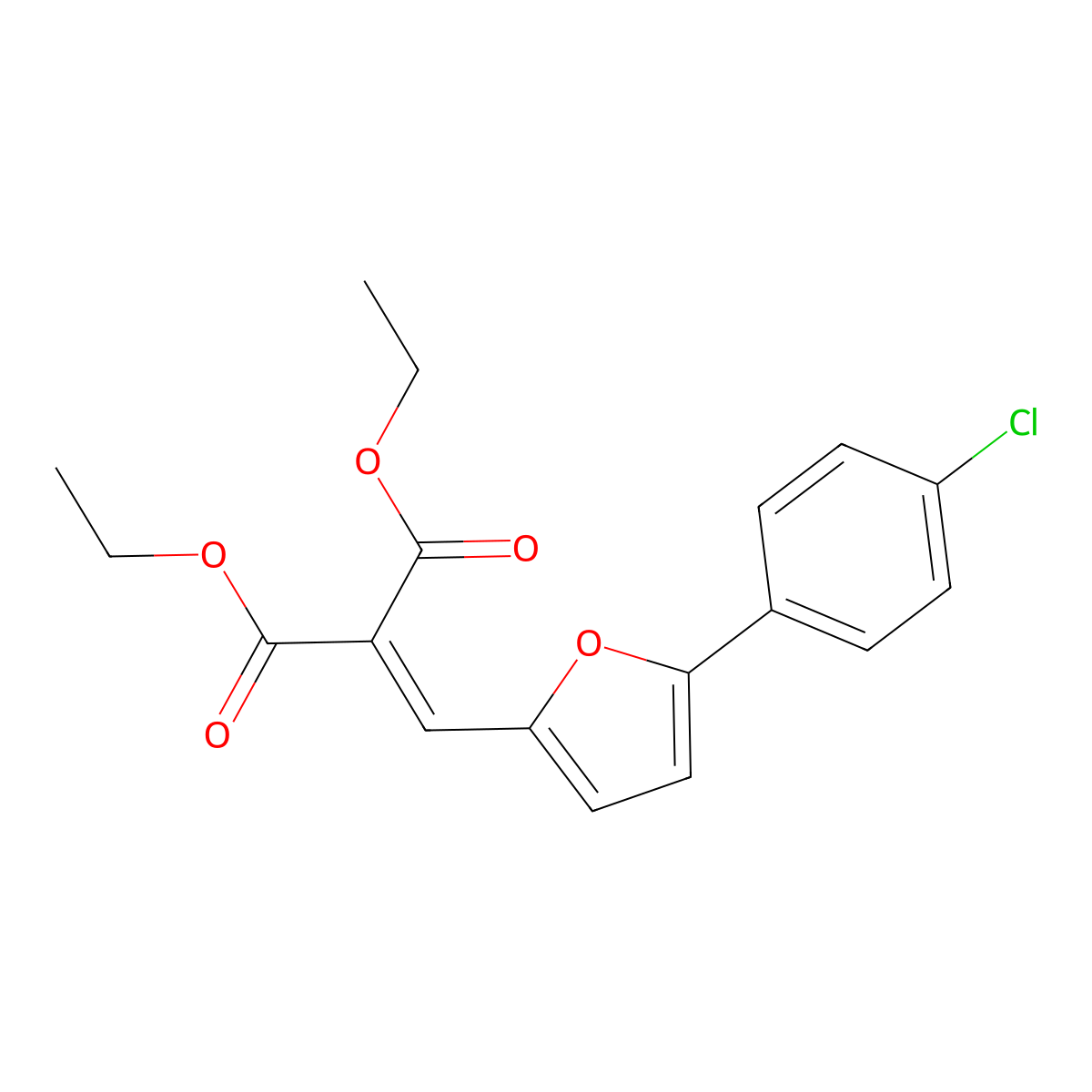 Diethyl 2-((5-(4-chlorophenyl)furan-2-yl)methylene)malonate molecular structure, CAS 75369-57-2