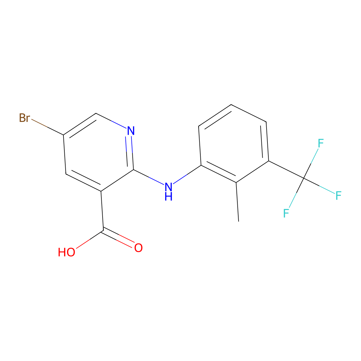 5-Bromo-2-{[2-methyl-3-(trifluoromethyl)phenyl]amino}nicotinic acid molecular structure, CAS 75369-60-7