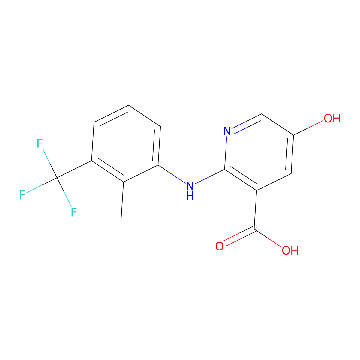 5-Hydroxy-2-((2-methyl-3-(trifluoromethyl)phenyl)amino)-3-pyridinecarboxylic acid molecular structure, CAS 75369-61-8