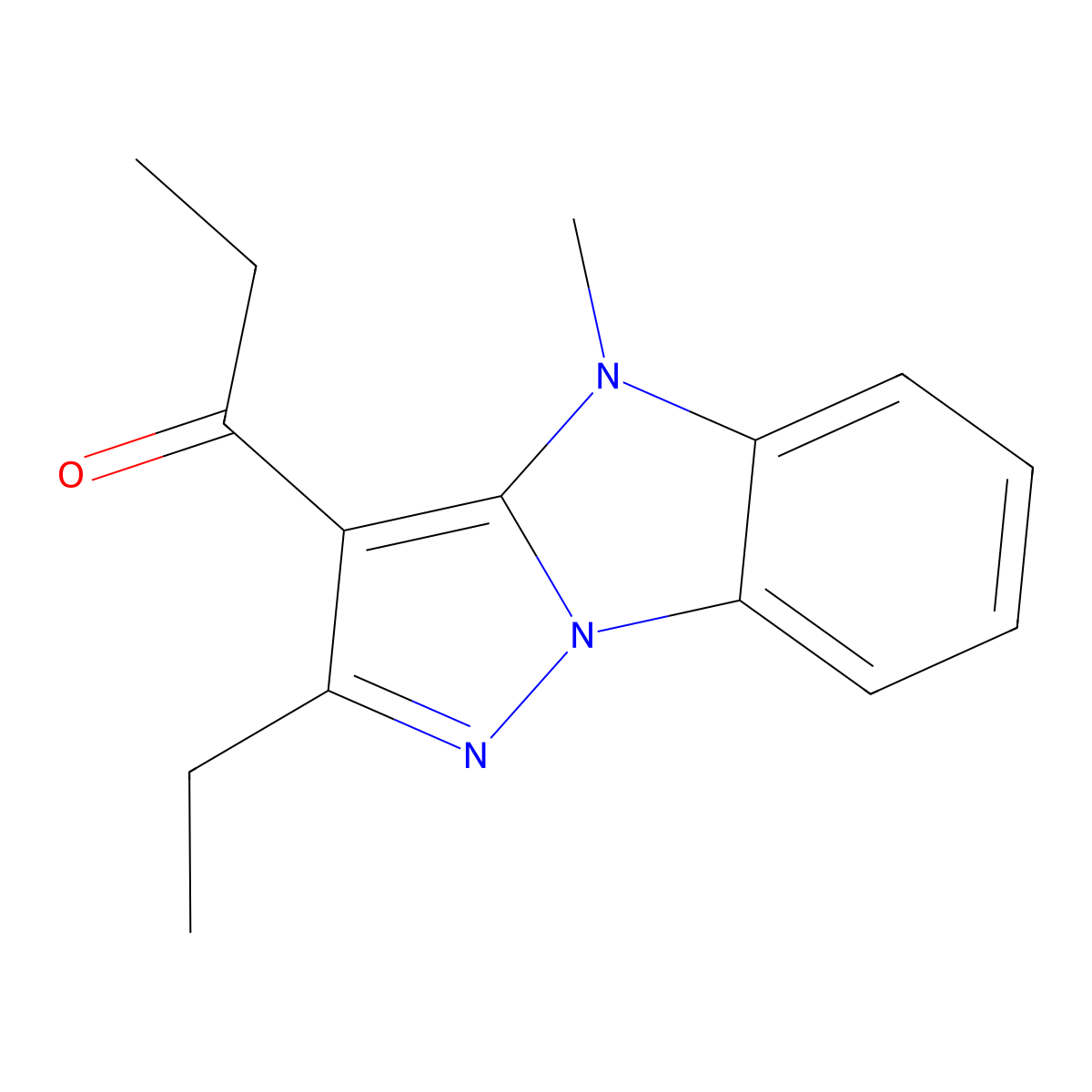 1-(2-ethyl-4-methyl-4H-pyrazolo[1,5-a]benzimidazol-3-yl)propan-1-one molecular structure, CAS 75380-57-3