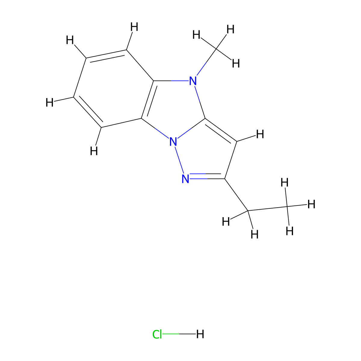 4H-Pyrazolo(1,5-a)benzimidazole, 2-ethyl-4-methyl-, monohydrochloride molecular structure, CAS 75380-60-8