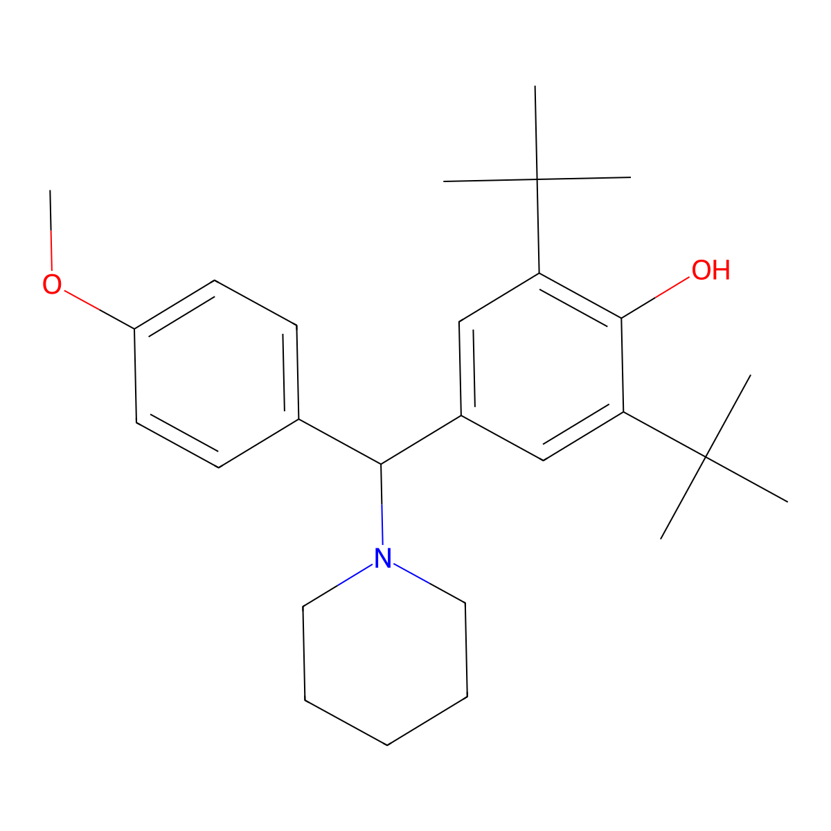 2,6-Ditert-butyl-4-[(4-methoxyphenyl)-piperidin-1-ylmethyl]phenol molecular structure, CAS 75393-95-2