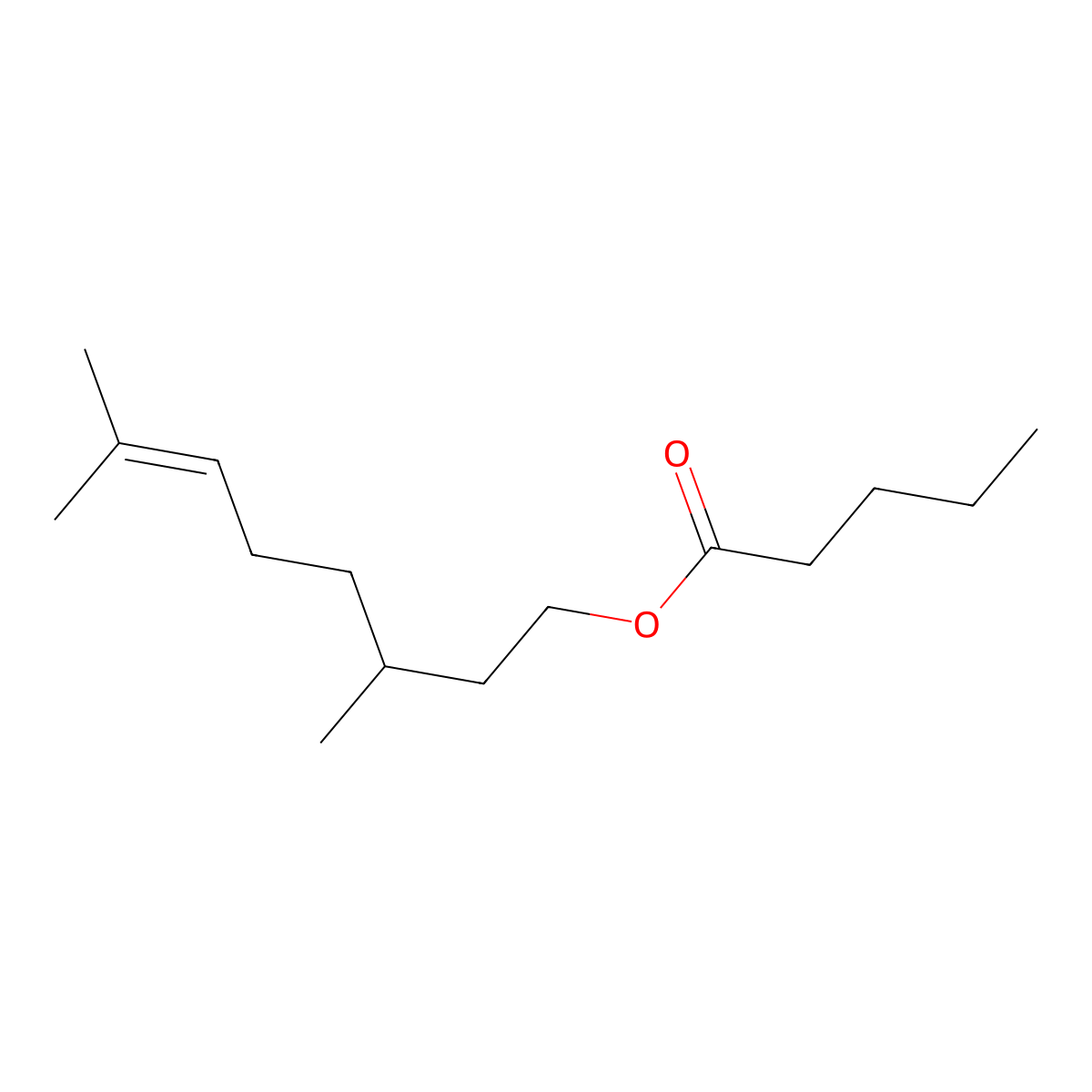 Citronellyl valerate molecular structure, CAS 7540-53-6