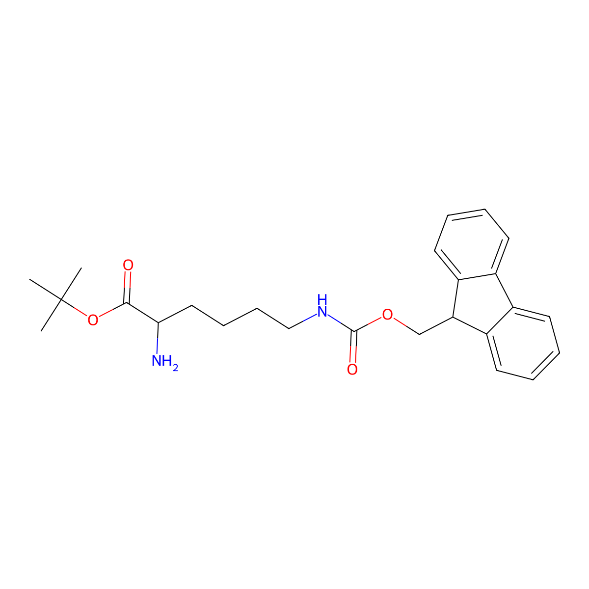 (S)-tert-Butyl 6-((((9H-fluoren-9-yl)methoxy)carbonyl)amino)-2-aminohexanoate molecular structure, CAS 754175-99-0