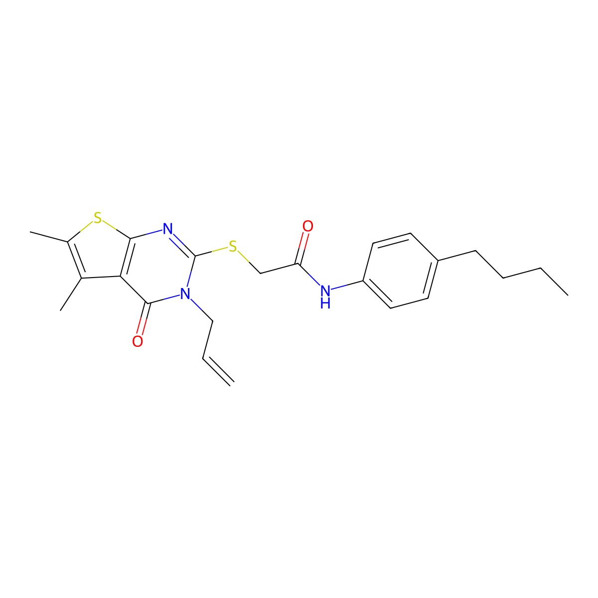 2-(5,6-dimethyl-4-oxo-3-prop-2-enyl(3-hydrothiopheno[2,3-d]pyrimidin-2-ylthio))-N-(4-butylphenyl)acetamide molecular structure, CAS 754192-32-0