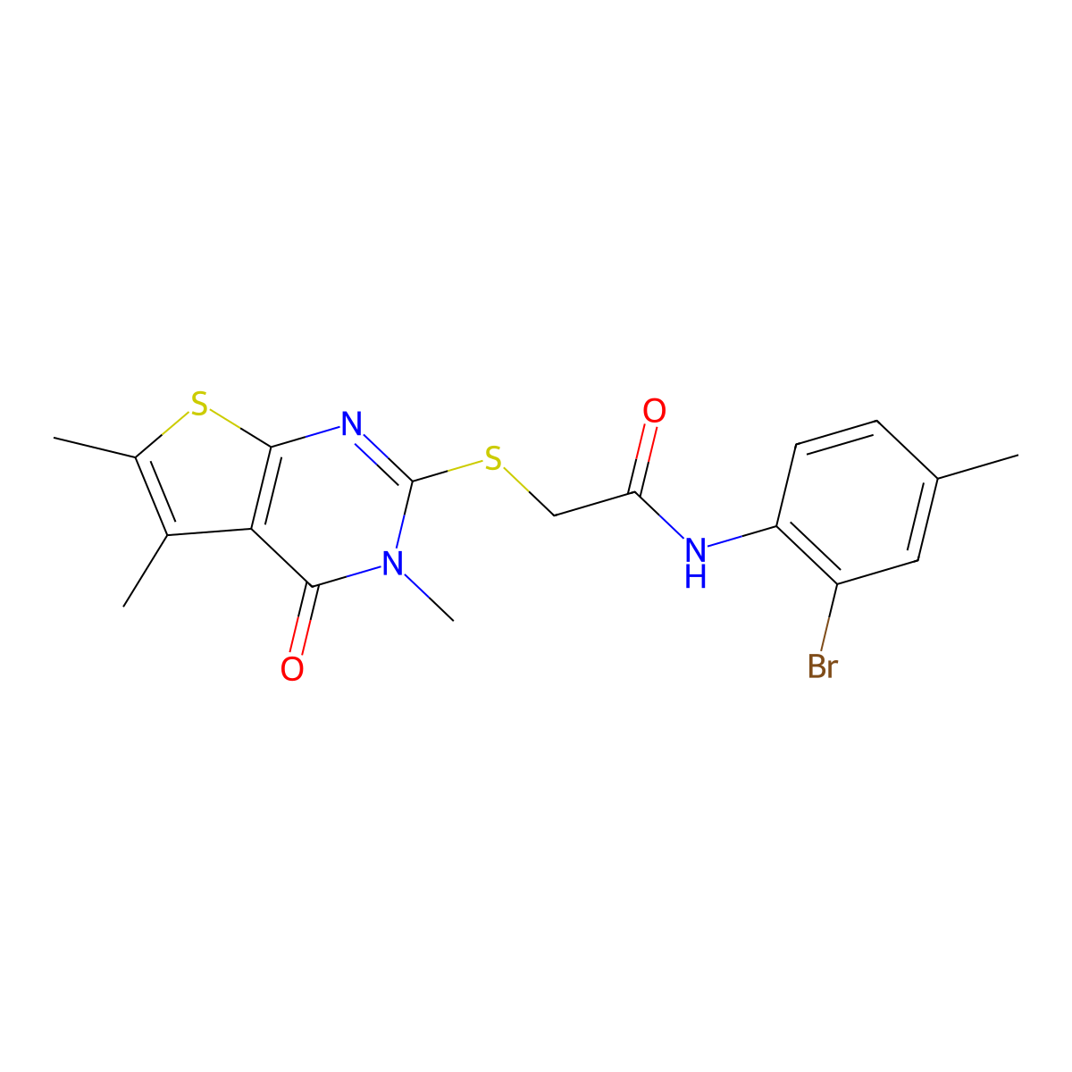 N-(2-bromo-4-methylphenyl)-2-[(3,5,6-trimethyl-4-oxo-3,4-dihydrothieno[2,3-d]pyrimidin-2-yl)sulfanyl]acetamide molecular structure, CAS 754193-05-0