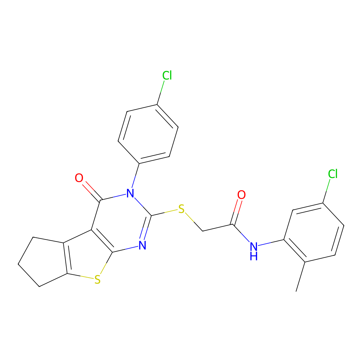 N-(5-chloro-2-methylphenyl)-2-{[3-(4-chlorophenyl)-4-oxo-3,5,6,7-tetrahydro-4H-cyclopenta[4,5]thieno[2,3-d]pyrimidin-2-yl]sulfanyl}acetamide molecular structure, CAS 754203-88-8