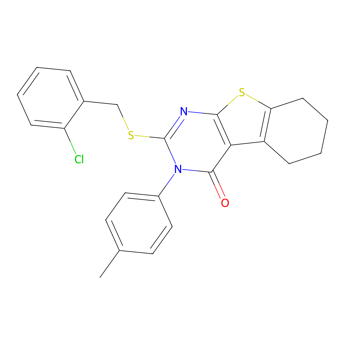 2-[(2-chlorobenzyl)sulfanyl]-3-(4-methylphenyl)-5,6,7,8-tetrahydro[1]benzothieno[2,3-d]pyrimidin-4(3H)-one molecular structure, CAS 754217-02-2