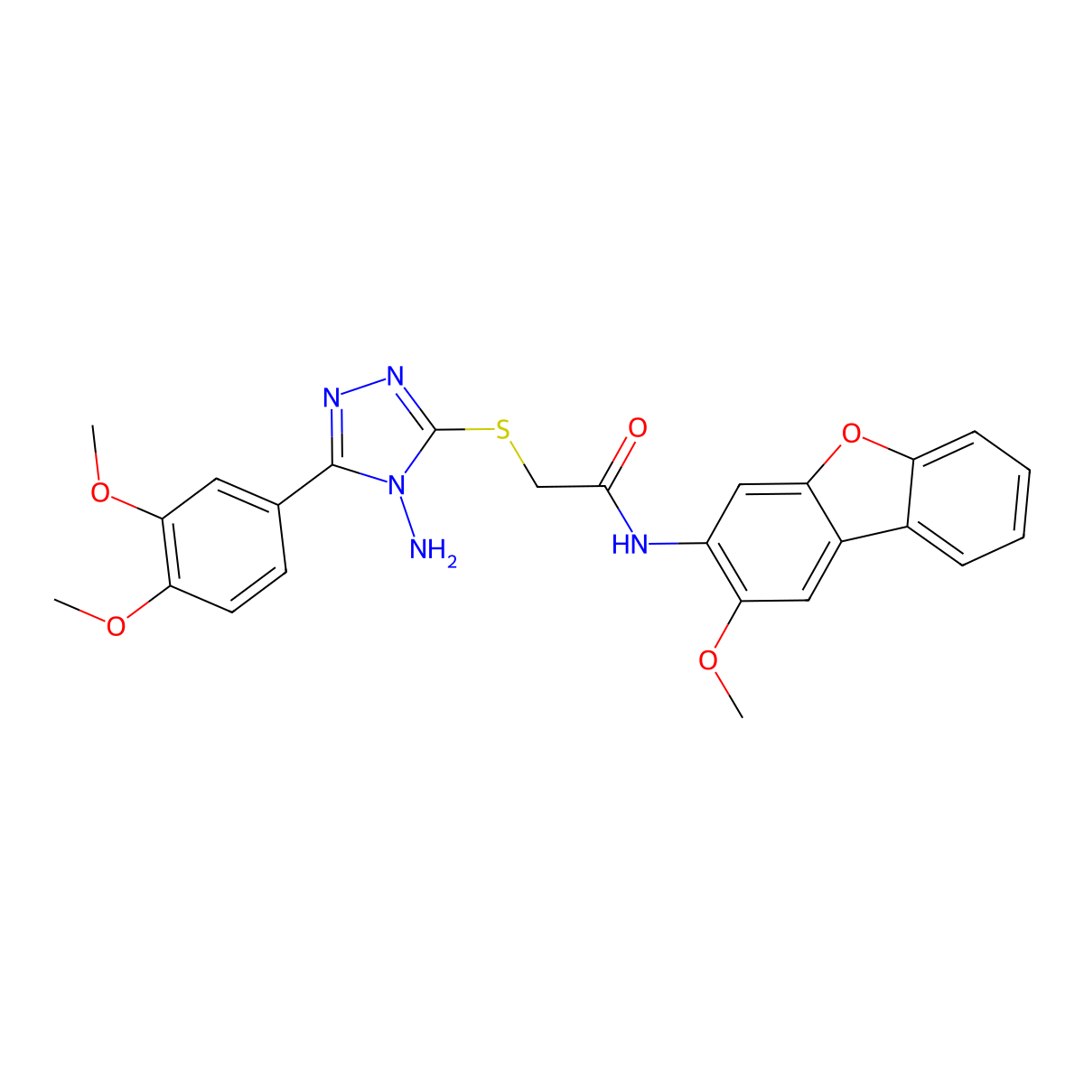 2-[4-amino-5-(3,4-dimethoxyphenyl)(1,2,4-triazol-3-ylthio)]-N-(2-methoxybenzo[3,4-b]benzo[d]furan-3-yl)acetamide molecular structure, CAS 754217-50-0