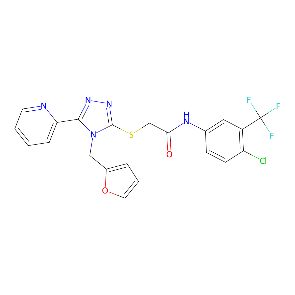 N-[4-chloro-3-(trifluoromethyl)phenyl]-2-{[4-(furan-2-ylmethyl)-5-(pyridin-2-yl)-4H-1,2,4-triazol-3-yl]sulfanyl}acetamide molecular structure, CAS 754223-23-9