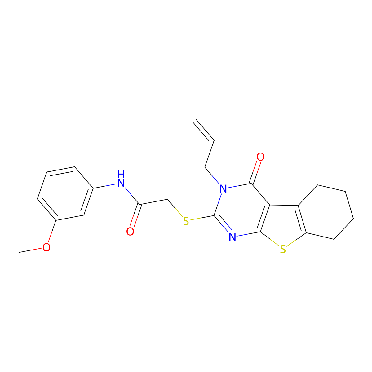 N-(3-methoxyphenyl)-2-{[4-oxo-3-(prop-2-en-1-yl)-3,4,5,6,7,8-hexahydro[1]benzothieno[2,3-d]pyrimidin-2-yl]sulfanyl}acetamide molecular structure, CAS 754223-42-2