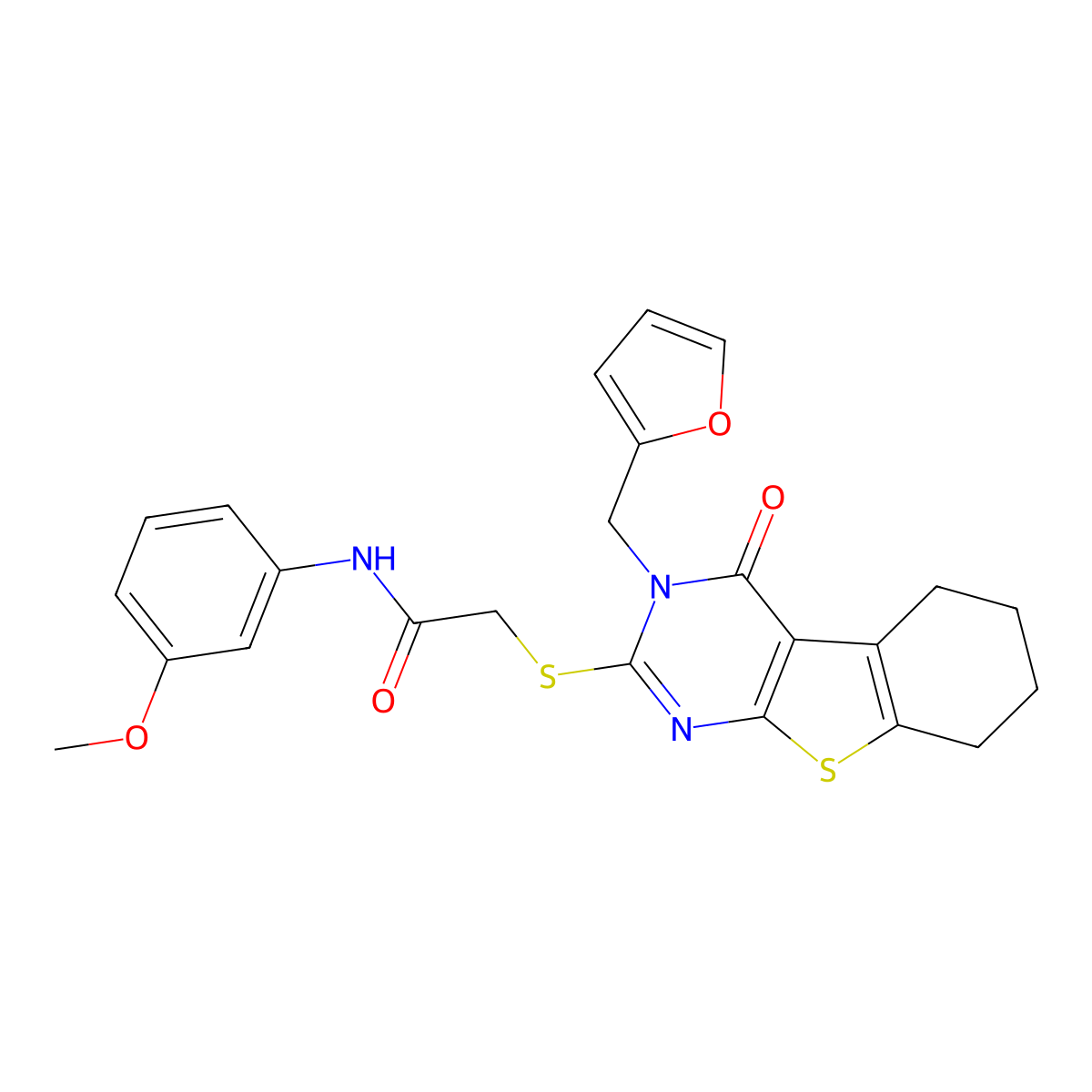 2-{[3-(furan-2-ylmethyl)-4-oxo-3,4,5,6,7,8-hexahydro[1]benzothieno[2,3-d]pyrimidin-2-yl]sulfanyl}-N-(3-methoxyphenyl)acetamide molecular structure, CAS 754225-17-7
